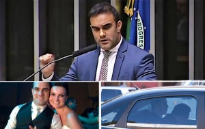 Três momentos na vida do procurador Ângelo Goulart Vilella - Pronunciamento contra corrupção na Câmara Federal, casamento de luxo no Copacabana Palace (Rio de Janeiro) e sendo conduzido para a prisão 